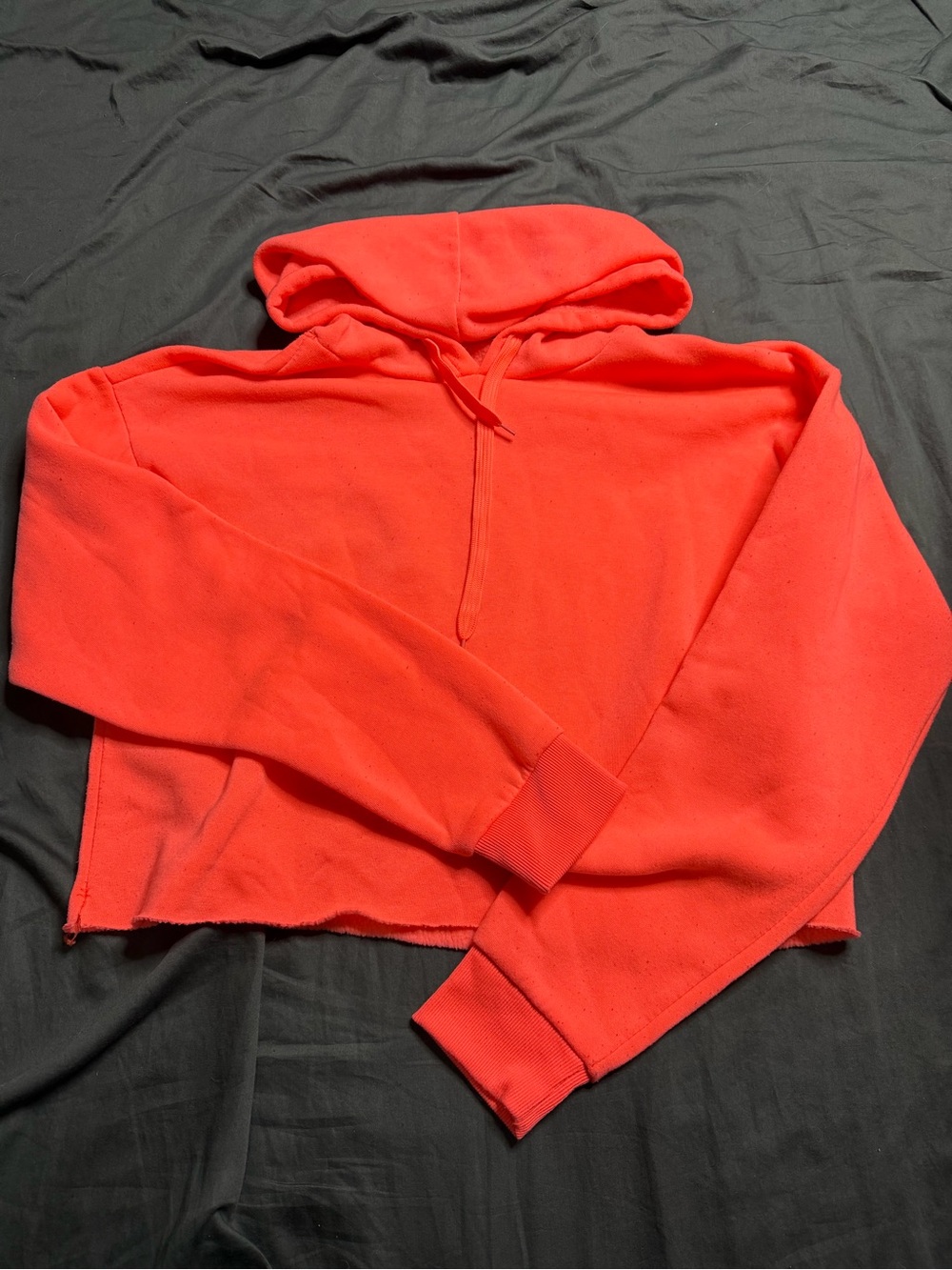 Cropped Hooded Sweatshirt in Neon Coral